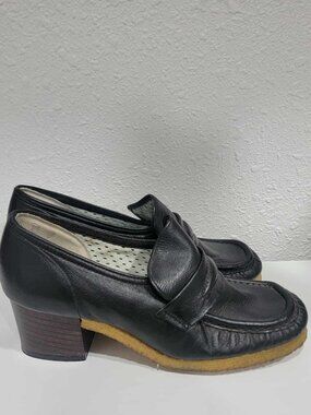 Vintage Goodyear Leather Wood Heels Clogs Mules Womens 5.5 Mellow Mates Cushion